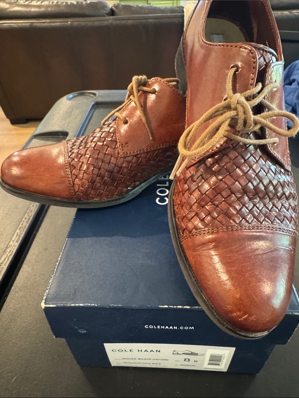 Cole Haan Women’s Brown Woven Leather Derby Oxfords